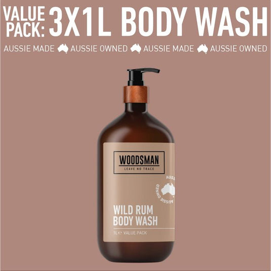 Woodsman Wild Rum Body Wash 1L 3 Pack