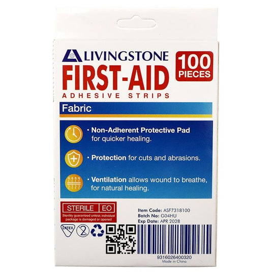 Livingstone Adhesive Fabric First Aid Strips with Pad 73 x 18mm 100 Pieces/Box
