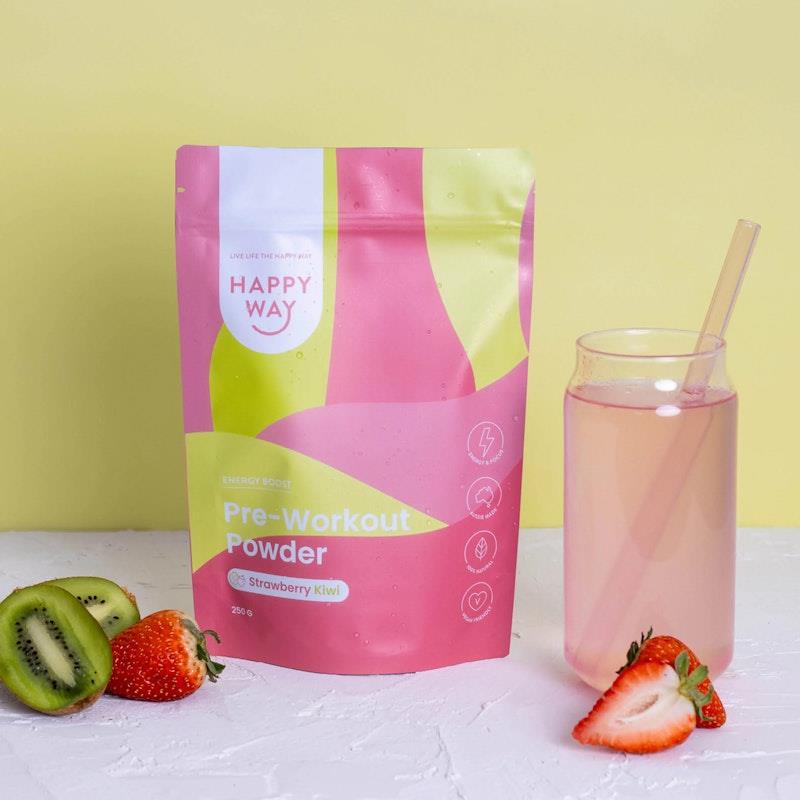 Load image into Gallery viewer, Happy Way Strawberry Kiwi Pre-workout 250g
