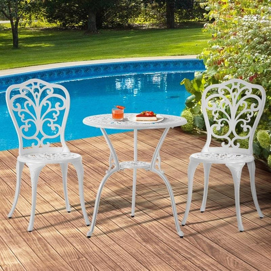 Livsip Bistro Outdoor Setting Chairs Table Patio Dining 3Piece Set White
