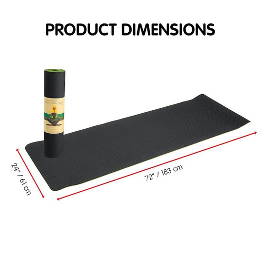Powertrain TPE Pilates Exercise Yoga Mat 8mm Black Green