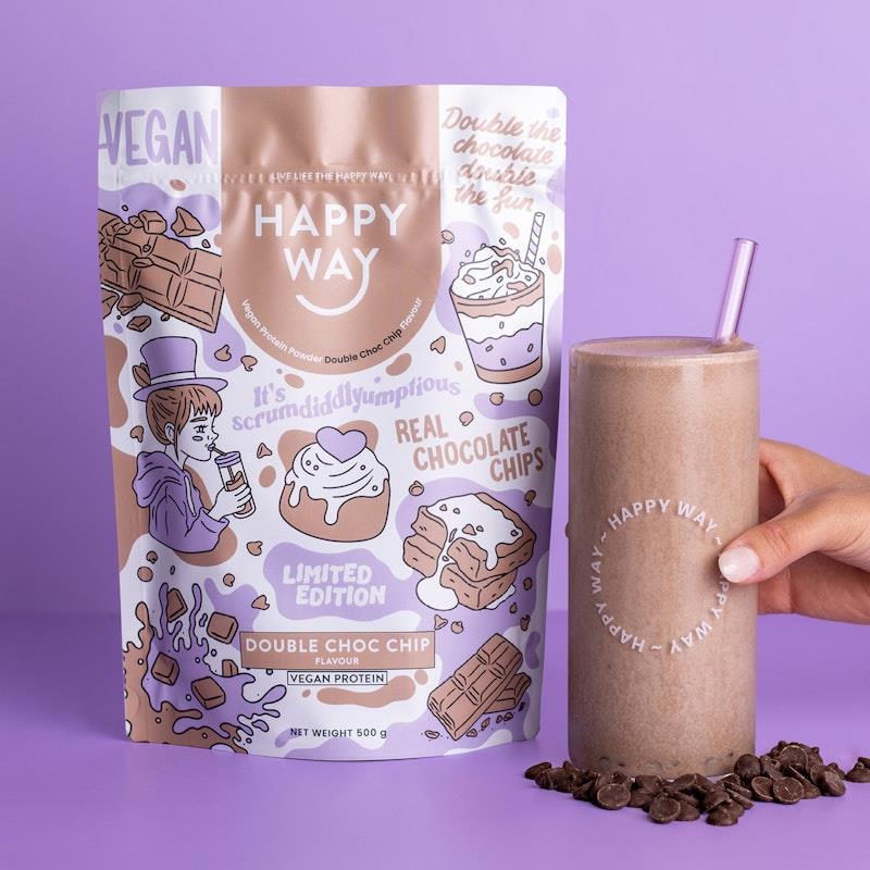Load image into Gallery viewer, Happy Way Double Choc Chip Vegan Protein Powder 500g
