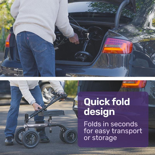Equipmed Knee Scooter Walker 10 Inch Tyres With Dual Breakes & Bag Titanium Colour