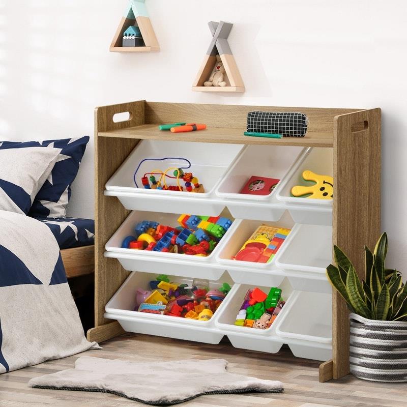 Load image into Gallery viewer, Oikiture 9 Bins Kids Toy Box Bookshelf Organiser Display Shelf Storage Rack Natural
