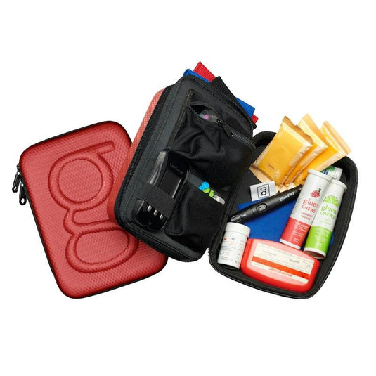Glucology Travel Case Plus with Extra Storage for Blood Glucose Monitors Red