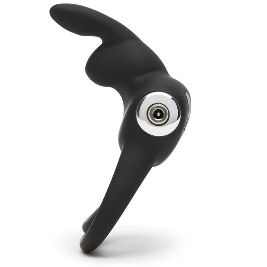 Happy Rabbit Stimulating Rechargeable Rabbit Ring Black 1pc