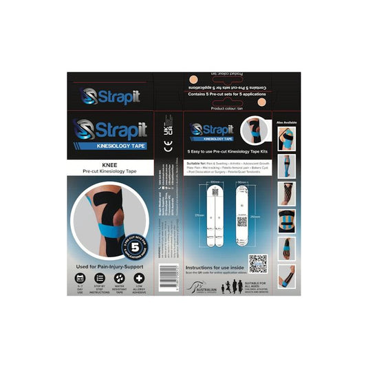 Strapit Knee Precut Kinesiology Tape - TAN - Box of 5 2 Pack