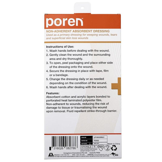 Poren Non-Adherent Absorbent Dressing Sterile 10 x 20cm 5Pack