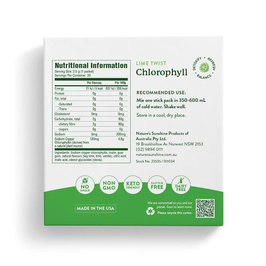 Nature's Sunshine Extra Strength Chlorophyll (30 Stick Packs) Lime Twist