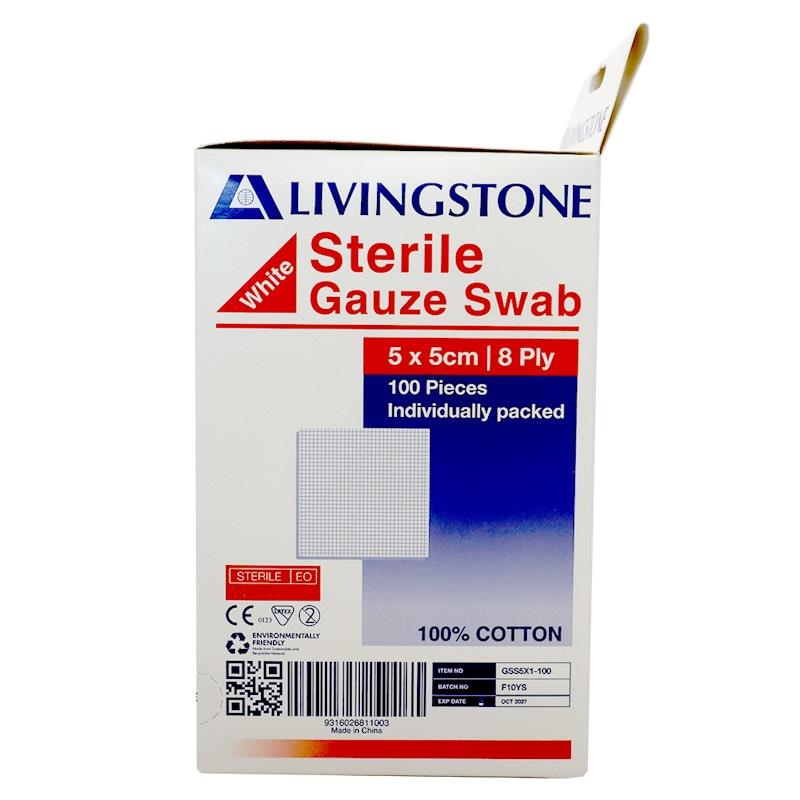 Load image into Gallery viewer, Livingstone Gauze Swabs 8 ply Cotton Sterile 5 x 5 cm 100 Pieces/Box
