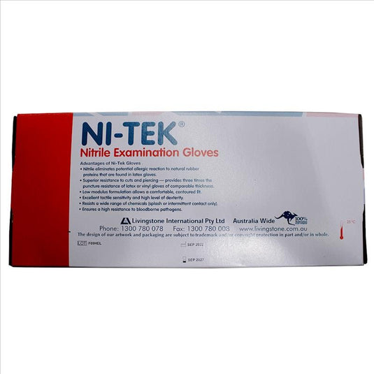 NI-TEK Nitrile Examination Gloves Long Cuff AS NZ Powder Free Large 100 Pieces/Box