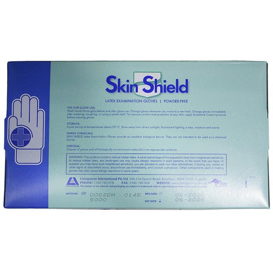 Skin Shield Powder Free Latex Gloves Medium 100 Pieces/Box