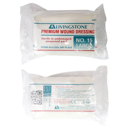 Livingstone Wound Dressing Bandage No.15 Large Pad Sterile 17 x 8cm 12 Pieces/Pack