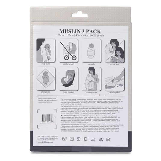 The Little Linen Company Muslin Swaddle 3Pk Prints - Ballerina Bunny