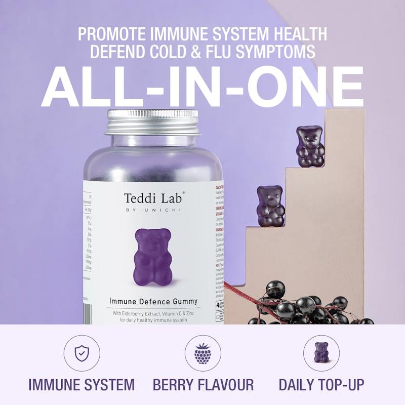Load image into Gallery viewer, Teddi Lab by Unichi Elderberry Immune Defence Gummy 60s x3 - Daily Immune Support Pack
