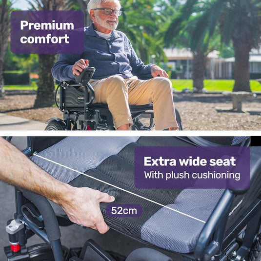 Equipmed Electric Folding Wheelchair Longrange For S-XL Grey & Black