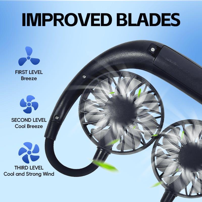 Load image into Gallery viewer, Living Today Sports Rechargeable Neck Fan Portable 3 Speeds USB Charging Black
