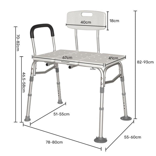 Equipmed Bath Transfer Bench Chair 125kg Max Capacity White