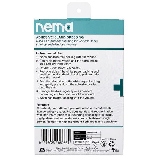 Nema Adhesive Island Dressing Non-Adherent Pad Sterile 12 x 8.2cm 5 Pieces/Box