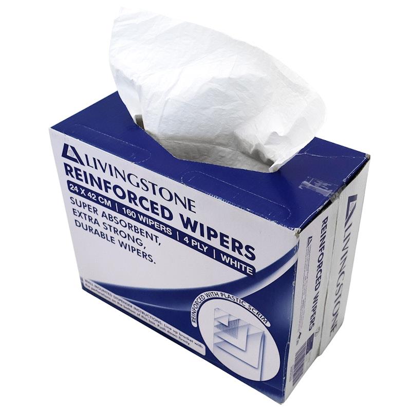 Load image into Gallery viewer, Livingstone Reinforced Pop-Up Wipers  4-Ply 24 x 42cm White 160 Pieces/Box
