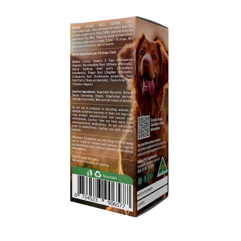 Load image into Gallery viewer, Natural Pet Supplements Throat and Lung Support Bacon Flavour Liquid 100ml

