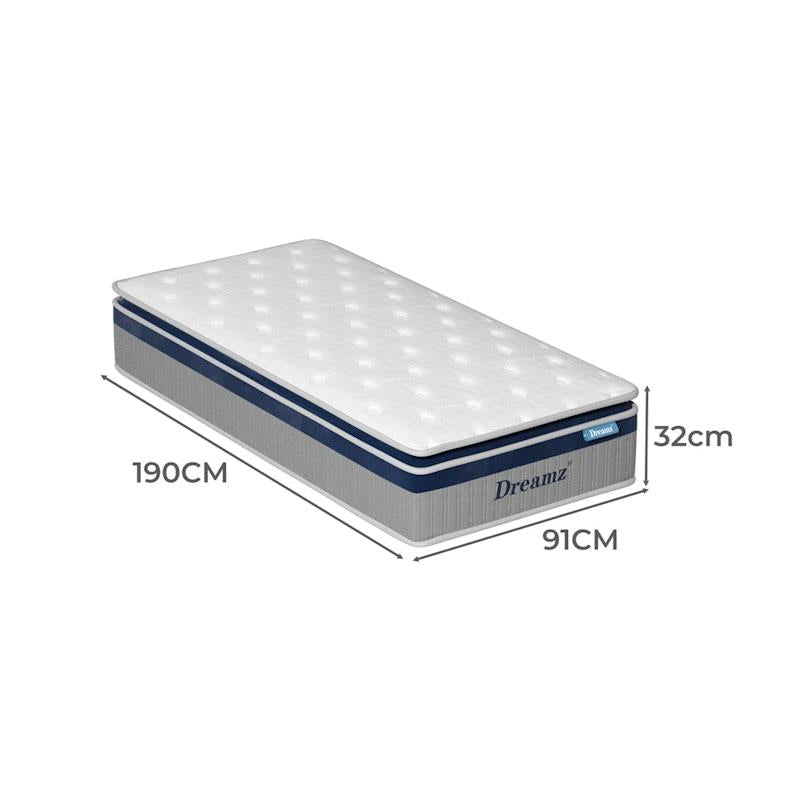 Load image into Gallery viewer, DreamZ Spring Mattress Pillow Top 7 Zone Pocket Spring  Memory Foam 32CM Single
