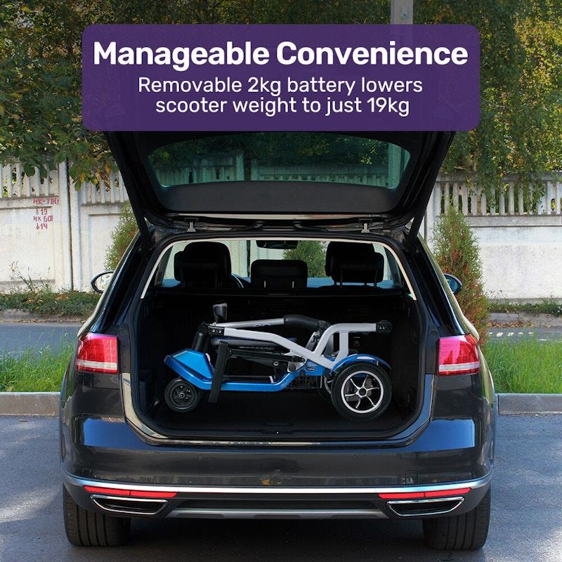 Load image into Gallery viewer, Equipmed Ultra-Lightweight Folding Electric Mobility Scooter Blue
