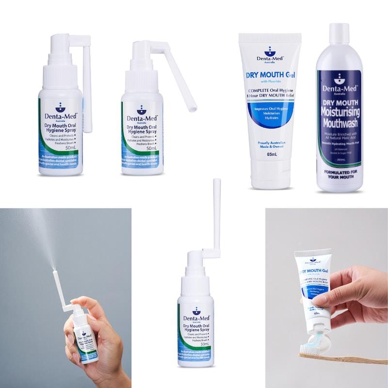 Load image into Gallery viewer, Denta-Med Dry Mouth Gel 65mL Tube, Dry Mouth Oral Hygiene Spray 50mL &amp; Moisturising Mouthwash 250mL Bottle Bundle
