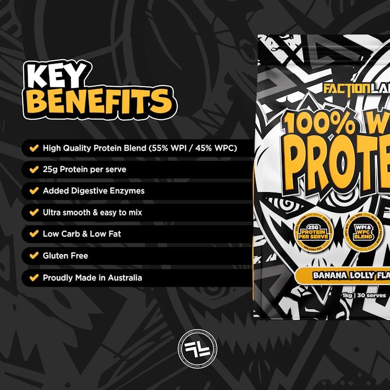 Load image into Gallery viewer, Faction Labs 100% Whey Protein - 30 serves Banana Lolly
