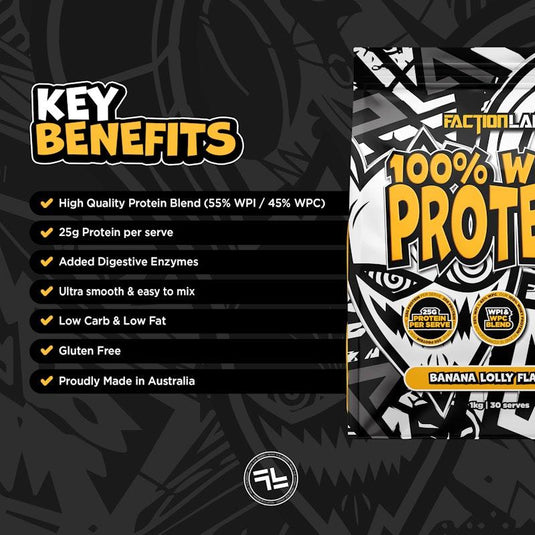 Faction Labs 100% Whey Protein - 30 serves Banana Lolly