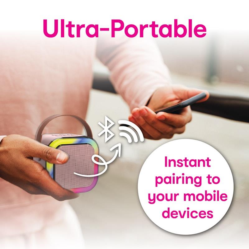 Load image into Gallery viewer, Laser Mini Karaoke Speaker with 2 Wireless Microphones Pink
