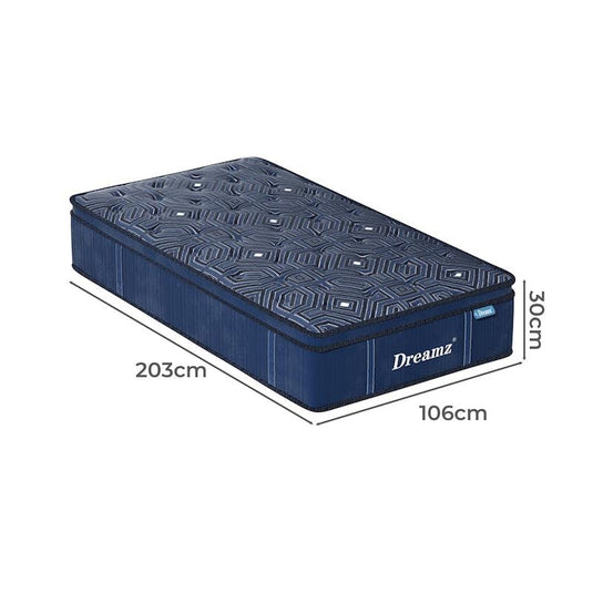 DreamZ Spring Mattress Bed Euro Top Pocket Spring Medium Firm Foam King Single Size