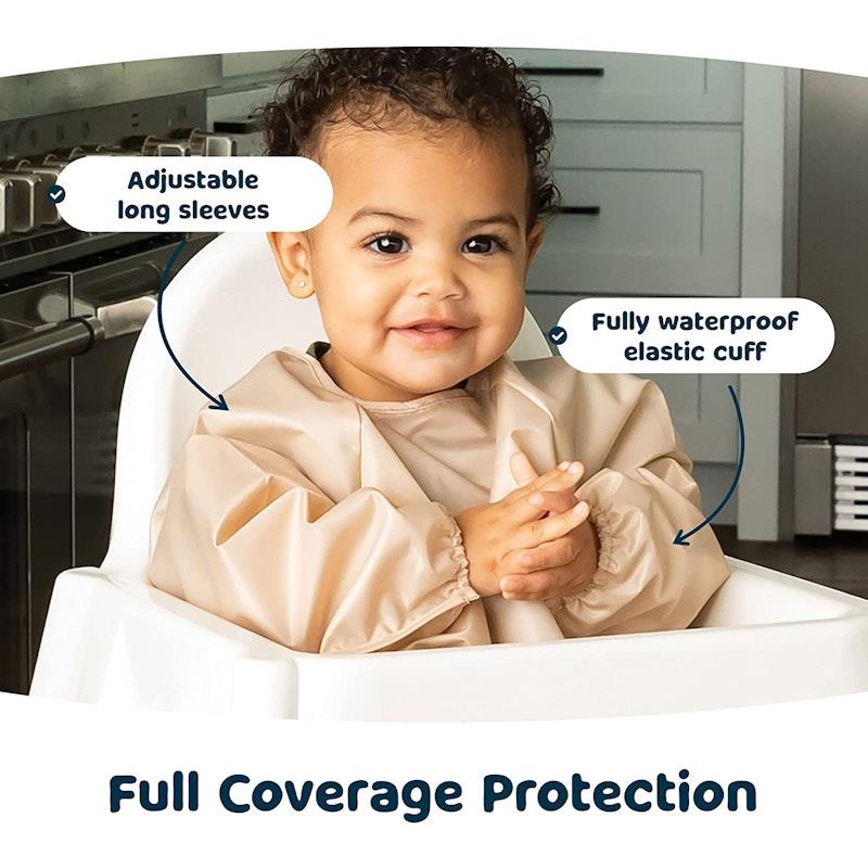 Load image into Gallery viewer, Tiny Twinkle Mess-proof Full Long Sleeve Bib 2 Pack Sand &amp; Cinnamon Small (6-24M)
