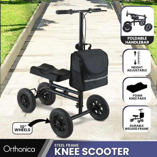 Orthonica Foldable Steel Mobility Knee Scooter Walker Black
