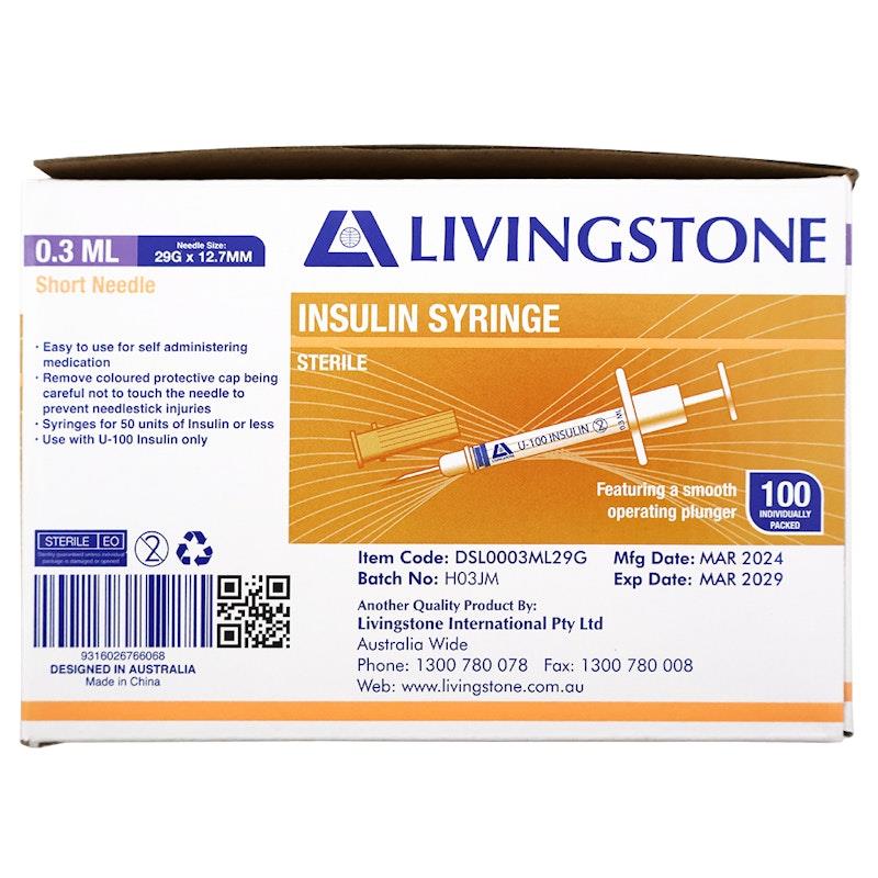 Load image into Gallery viewer, Livingstone Insulin Syringes 0.3mL White Plunger with Needle 29 Gauge Sterile 100 Pieces/Box
