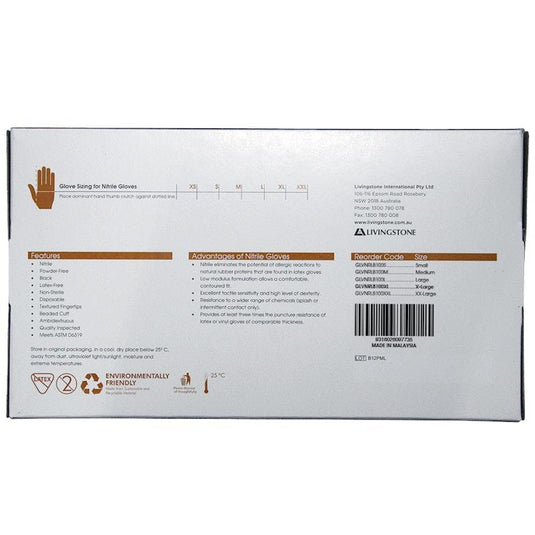 Livingstone Xtreme Thick Heavy Duty Nitrile Gloves Powder Free Black Extra Large 100 Pieces/Box