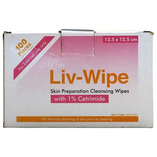 Liv-Wipe Skin Prep Antiseptic Cleansing Wipe 1% Cetrimide 100pcs