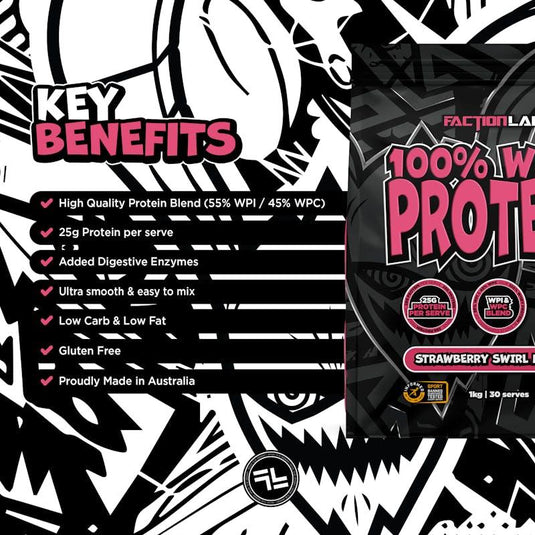 Faction Labs 100% Whey Protein - 30 serves Strawberry Swirl