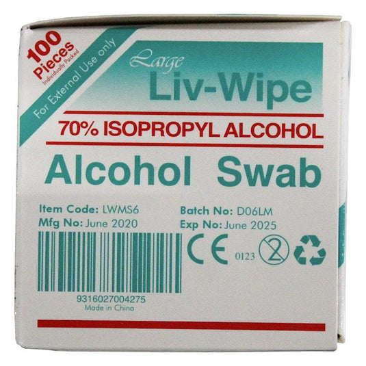 Liv-Wipe 70% Alcohol Swabs Prep Pad - Large 100 Pieces