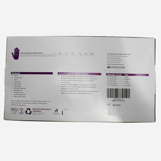 Livingstone Xtreme Thick Heavy Duty Nitrile Gloves Powder Free Black Small 100 Pieces/Box