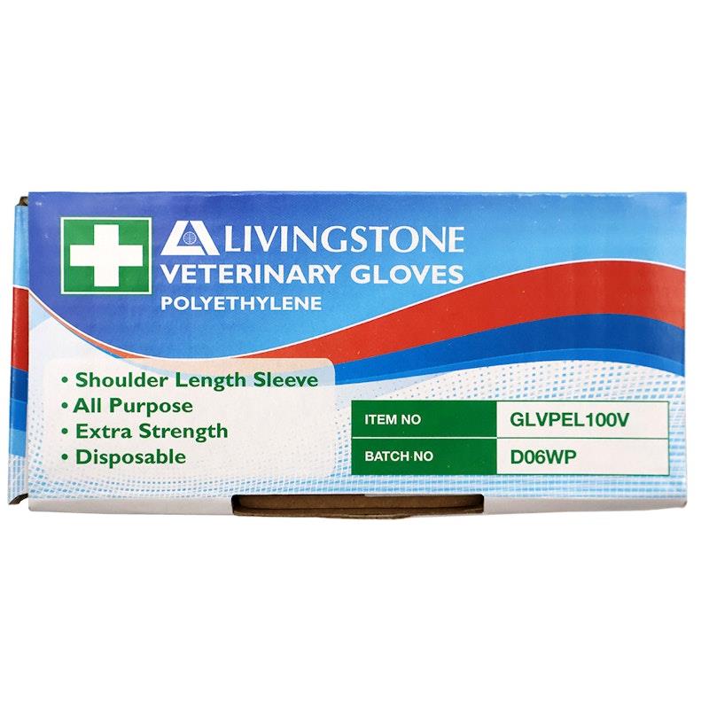 Load image into Gallery viewer, Livingstone Veterinary Gloves Clear Orange Recyclable Polyethylene 100 Pieces/Box
