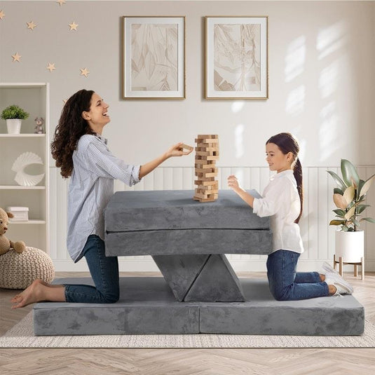 Oikiture 4 Pieces Kids Sofa Play Couch Modular Lounge Cushion Convertible Playset Grey