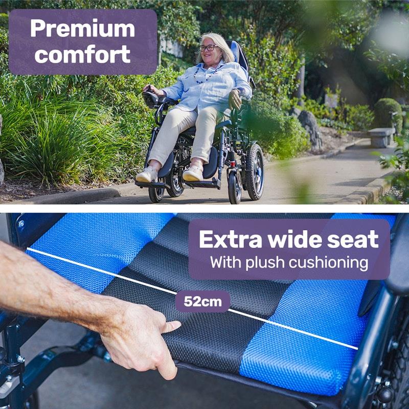 Load image into Gallery viewer, Equipmed Power Electric Wheelchair Longrange For S-XL 16" Wheels Black &amp; Blue
