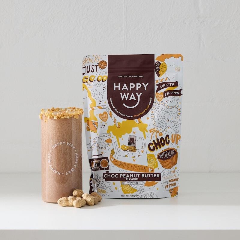 Load image into Gallery viewer, Happy Way Choc Peanut Butter Whey Protein Powder 500g

