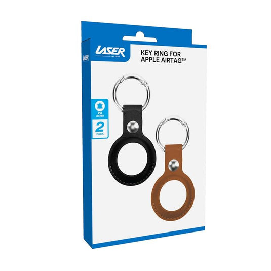 Laser Leather Key Ring for Apple AirTag Brown and Black 2 Pack