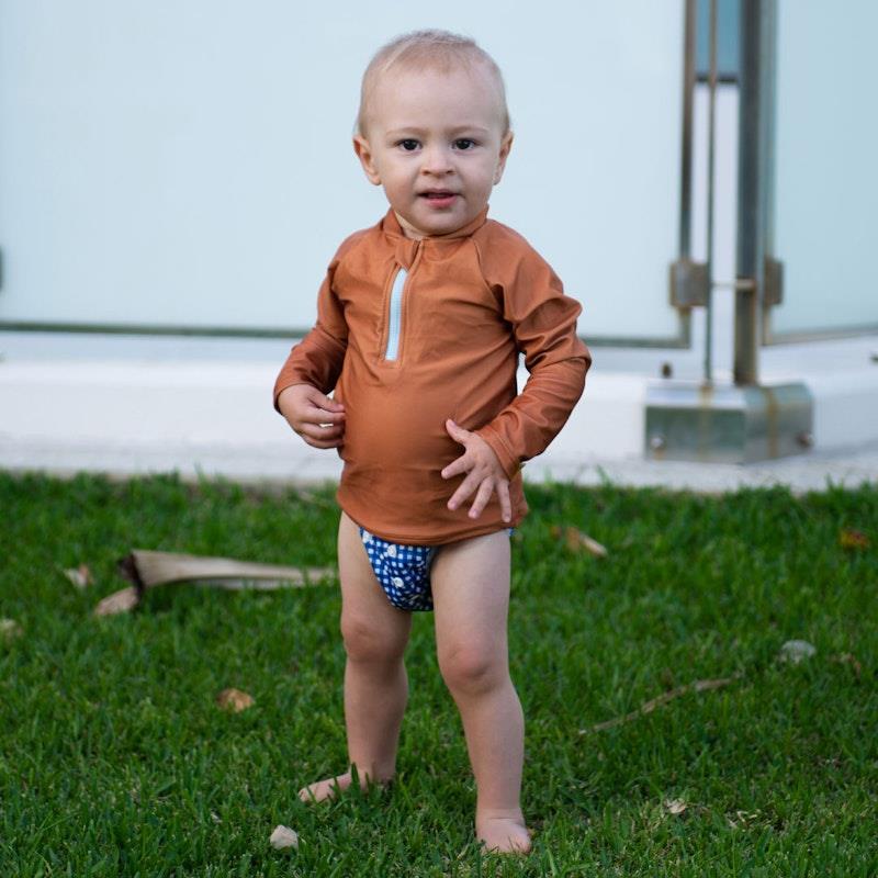 Load image into Gallery viewer, tyoub Long Sleeve Raglan Rash Vest Recycled Terracotta Kids 2years
