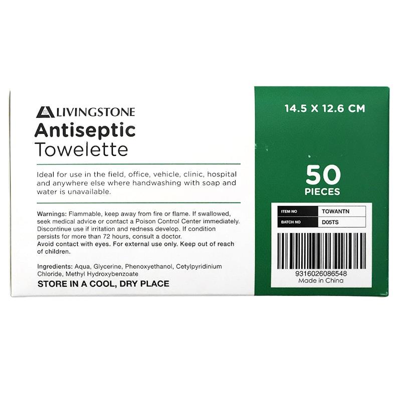 Load image into Gallery viewer, Livingstone Antiseptic Towelette Wipe 14.5 x 12.6cm 50 Pieces/Box

