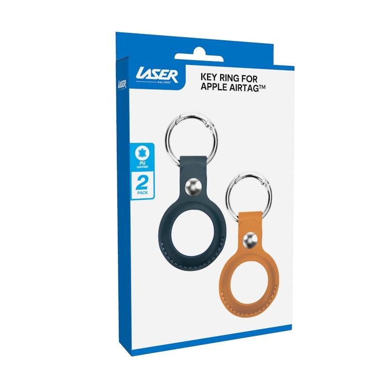 Load image into Gallery viewer, Laser Leather AirTag Key Ring - Brown and Blue 2 Pack
