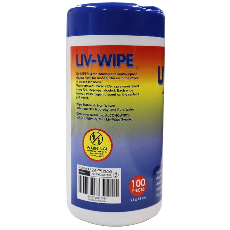 Load image into Gallery viewer, Liv-Wipe Antibacterial 70% Isopropyl Alcohol 100 Wipes 1tub
