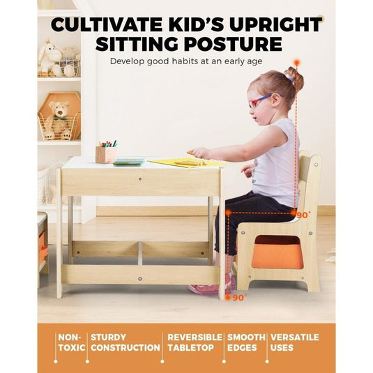 Oikiture Kids Table and Chairs Set Activity Play Study Desk Toys Storage Box Natural